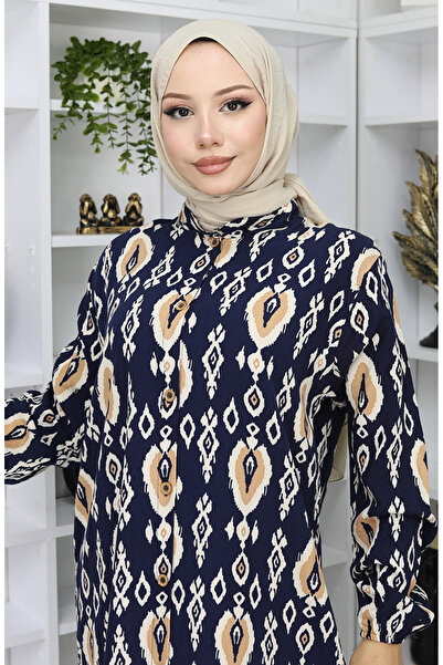 sefamerve Віскозна тканина сукня на ґудзиках 2050-05 Темно-синя