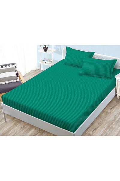 Sonia-home Bed Cover With Elastic And 2 Pillowcases, For 2 People, 160x200cm, Grass Green