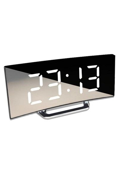 MACVI Ceas de masa tip oglinda Macvi® , ecran LED curbat, alarma, afisare temperatura, Alb