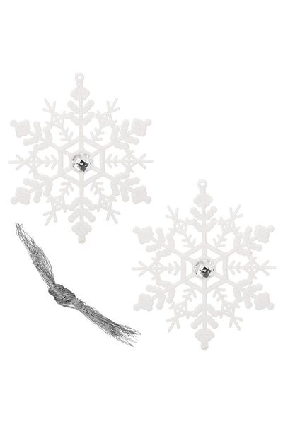 Springos Set of 2 Christmas tree decorations, snowflake type, 12 x 10 cm, white with glitter