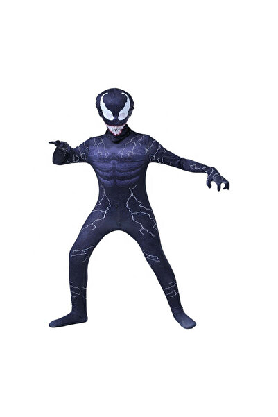 EvrikaUnity Costum Venom cu Fulgere pentru Copii, Set cu masca, Anti-Erou, Ly...