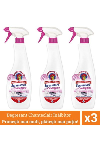 chante clair Promo balení 3 kusů univerzálního odmašťovače Chanteclair s bělidlem, Candeggina a chlorem, sprej, 600 ml