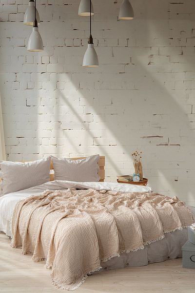 Berolige Easy Muslin Yarn Dye Double Bedspread Beige