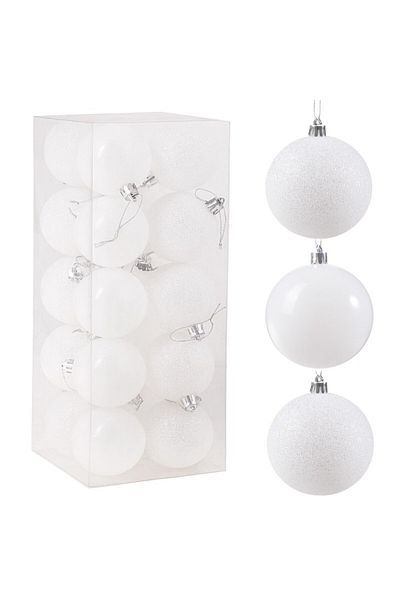 OEM Set of 20 Christmas baubles, Plastic, 6cm, White