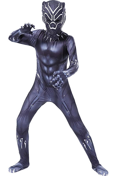 EvrikaUnity Costum copii Black Panther / Pantera Neagra, Marvel, Lycra, 7-8 a...