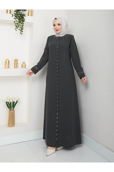 SG SARİALGİYİM Sarial Clothing New Season Full Length Zippered Honeycomb Fabric Summer Abaya Ferace with Embroidery Detail