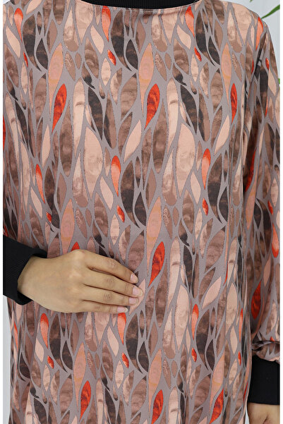 sefamerve Φόρεμα με σχέδιο από ύφασμα σιφόν 0054-04 Mink