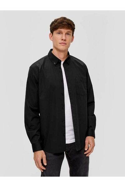 s.Oliver Men's Long-sleeved Shirt Made Of Cotton And Elastane Blend, Regular Fit, Black