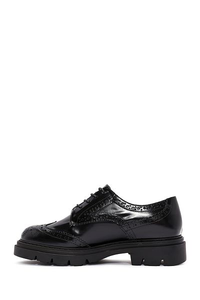 Derimod Women's Black Lace-Up Leather Oxford Shoes 24Wfd 162022