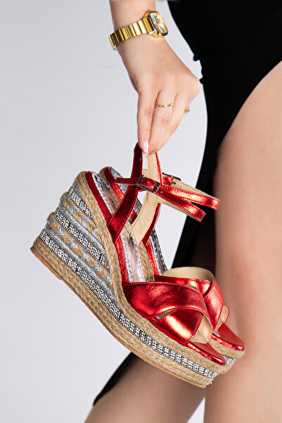 Elile Shoes Hakiki Deri 33 Numaradan 45 numaraya Kadar Dolgu Topuk Sandalet