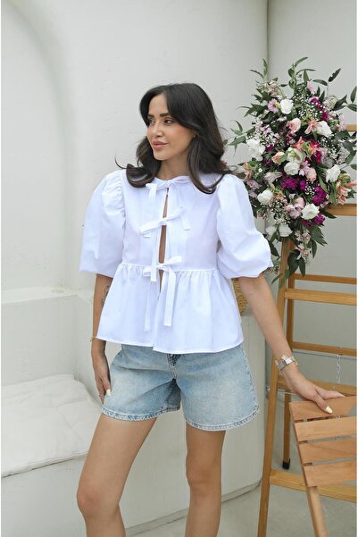 Havoş Λευκή μπλούζα Torres με κορδόνια