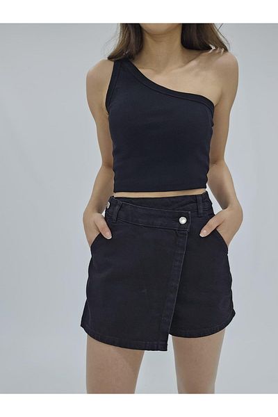 Sora Wear Fusta de damă din denim - neagră