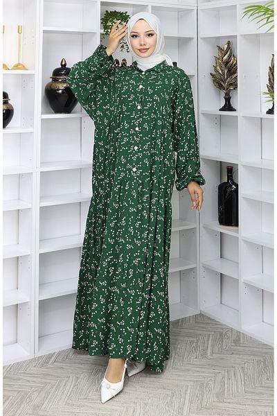 sefamerve Φόρεμα με σχέδιο από ύφασμα βισκόζης 2048-03 Emerald Green