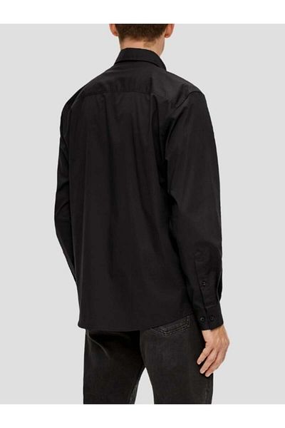 s.Oliver Men's Long-sleeved Shirt Made Of Cotton And Elastane Blend, Regular Fit, Black
