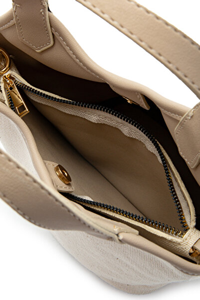 minebag Linen Leather Detailed Women's Cross Bucket Bag Ryan Mink