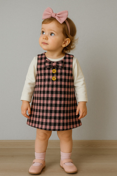 MiniStand Kız Bebek Lila Ekose Bebek Elbise 2'li