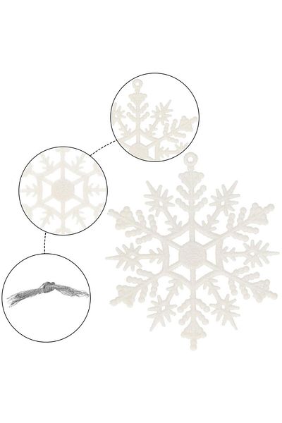 Springos Snowflake Christmas Tree Decoration Set, 3 Pieces, 10 cm, Glitter, with String, White
