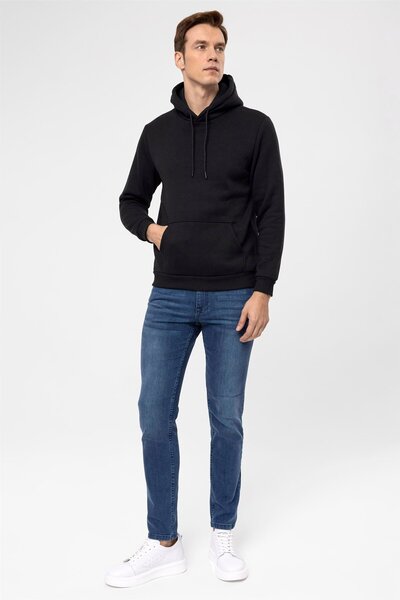 SÜVARİ Black Regular Plain Hooded Collar Sweatshirt