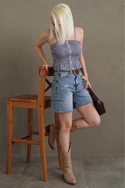 Madmext Saks Ayarlanabilir Askı Pötikareli Crop Mg2371
