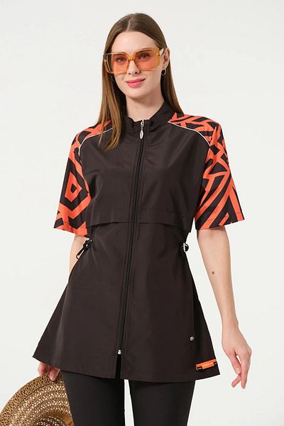 TESMAY Sportswear Lycra Water Repellent Fabric Front Zipper Women's Half Sleeve Islamic Swimwear