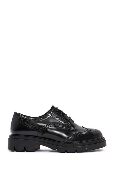 Derimod Women's Black Lace-Up Leather Oxford Shoes 24Wfd 162022