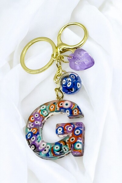 biuti Breloc cu litera G cu mărgele colorate, ornament pentru geantă cadou re...