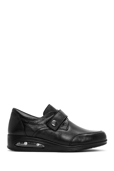 Derimod Women's Black Banded Wedge Heeled Leather Comfort Shoes 24Wfd 236718