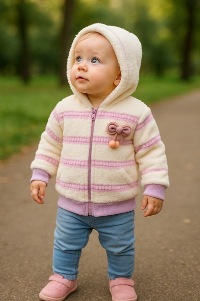 MiniStand Baby Girl Cherry Plush Ecru Cardigan