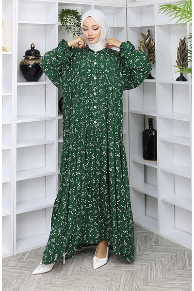 sefamerve Φόρεμα με σχέδιο από ύφασμα βισκόζης 2048-03 Emerald Green