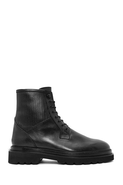 Derimod Men's Black Lace-Up Zipper Detailed Leather Casual Boots 24Wfd 604718