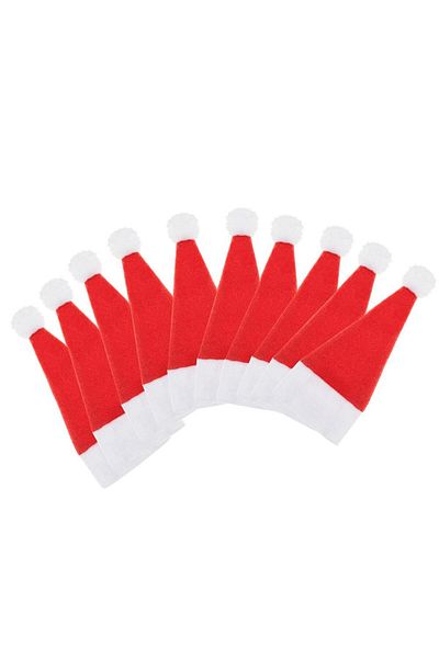 Springos Set of Mini Santa Hats for Bottles or Cutlery, 10 Pieces, Fabric, 13 X 6.5 Cm, ​​Red / White