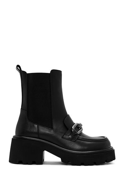 Derimod Women's Black Chain Detailed Leather Chelsea Boots 24Wfd 201918