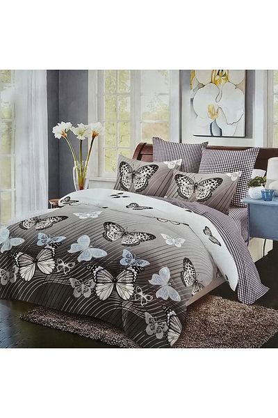 Kotonia Home Finet Gros Bed Linen, Xxl - Butterfly Pattern, 6 Pieces, Talo, 09