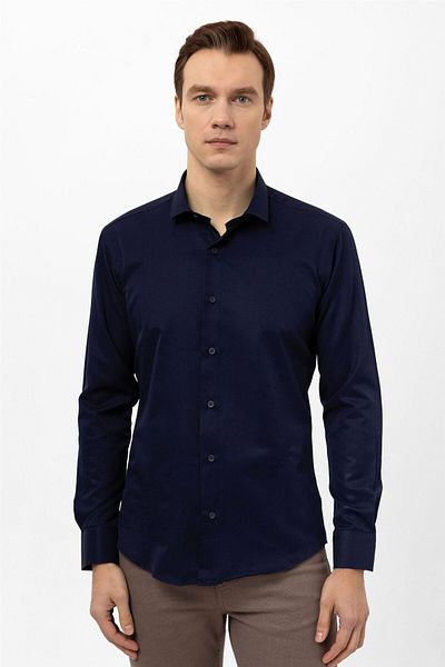 SÜVARİ Ανδρικό πουκάμισο Cavalry Slim Fit με μικροσκοπικό σχέδιο που αναπνέει και απομακρύνει τον ιδρώτα