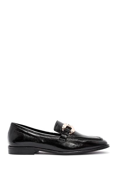 Derimod Women's Black Buckle Detailed 100% Leather, Genuine Leather Masculine Penny Loafer Shoes, Casual Shoes, Daily