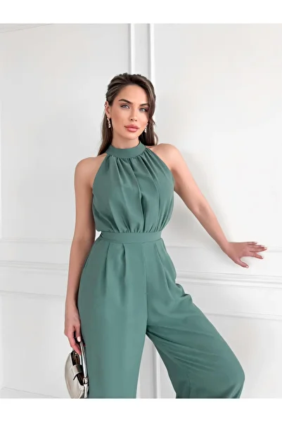ESRAHELVACI Salopetă lungă cu gât Halter verde mentă