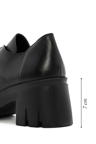 Derimod Black Leather Masculine Thick Heeled Shoes - Lace-Up, 24Wfd 413618