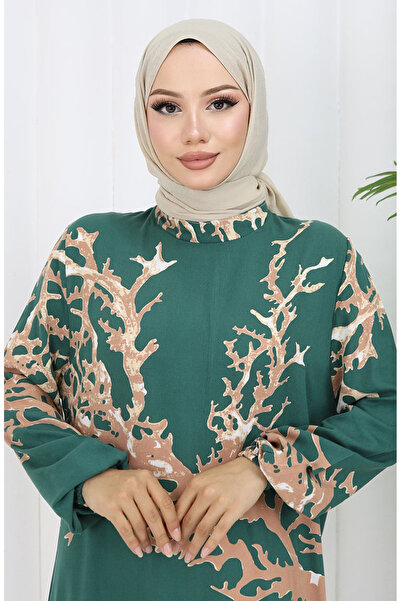 sefamerve Φόρεμα με σχέδιο από ύφασμα βισκόζης 2040-06 Green Mink