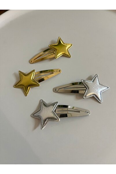 PONÇİK ACCESSORİES Shiny Silver and Gold Star 4-Piece Snap Buckle Set