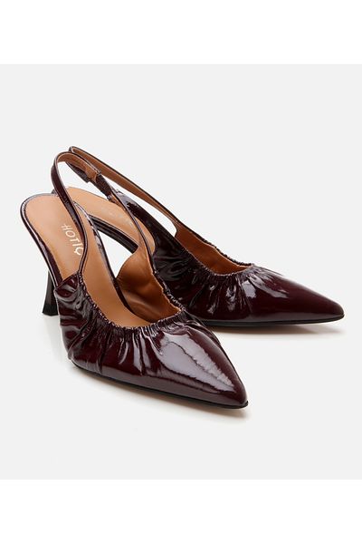 Hotiç Women's Leather Burgundy Open Back Heeled Shoes