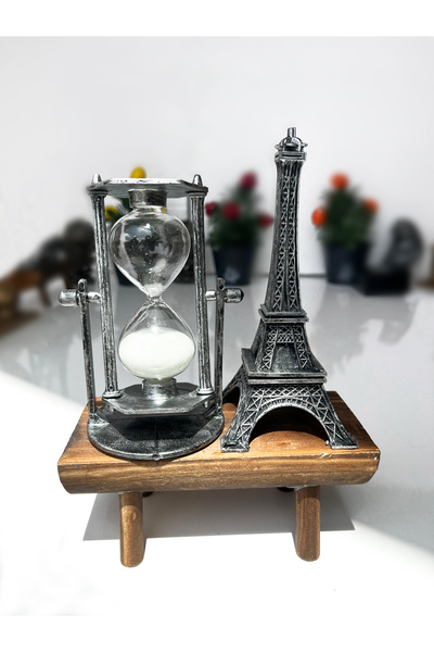Teknookul Kum Saati ve Eyfel Kulesi Dekoratif Biblo | Dekoratif Masa Üstü Süs Eşyası Hediyelik