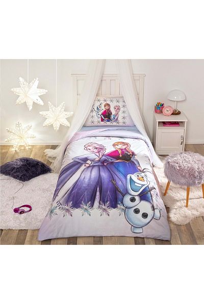 Özdilek Set cuvertură de pilota pentru copii, licențiat Özdiilek, cu cearșafuri montate - Frozen Frosted Elsa Lilac