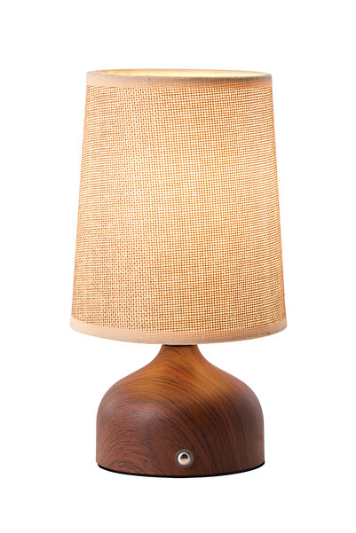 Apliqa Maite Ahşap Detaylı Pilli Kablosuz Dokunmatik Şarjlı Led Mantar Abajur Masa Lambası