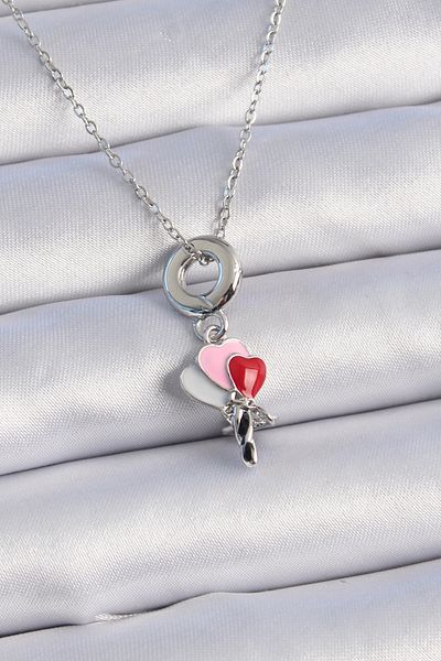 callerrons accessories Silver Color Colorful Heart Figure Charm Model Women's Necklace - Ebj241012W28476