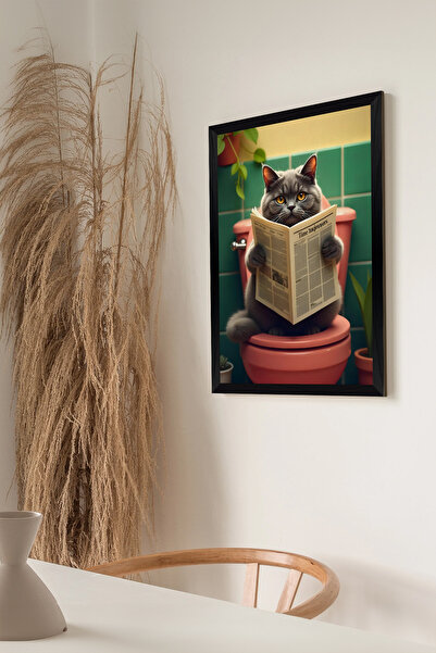 Artavessa Tek Parça Siyah Çerçeve Görünümlü Kedi Baskılı MDF 48x33 cm Tablo -...