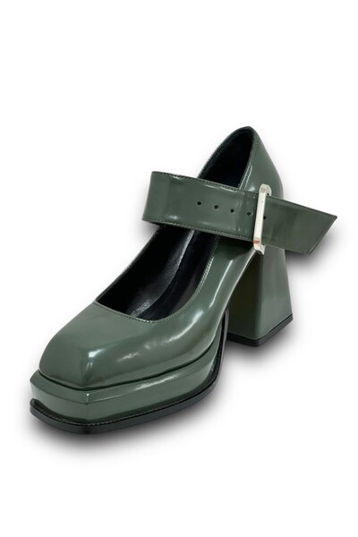 KRISTE BELL 941 HAKİ YEŞİL ÇİFT TOKALI KADIN PLATFORMLU TOPUKLU AYAKKABI