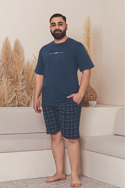 Farya Home Plus Size Cotton Pocket Men's Pajama Set with Short Sleeve Shorts