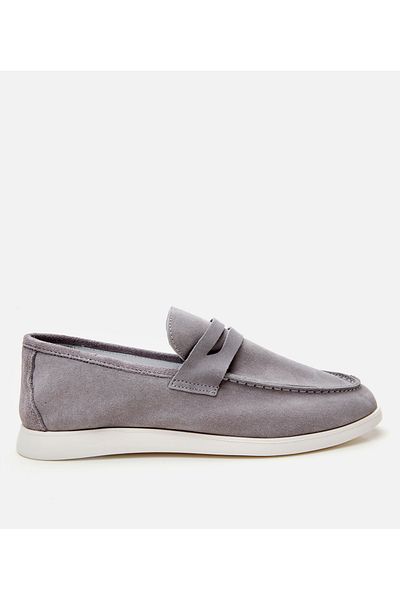 Hotiç Men's Suede Leather Gray Soft Textured Loafer