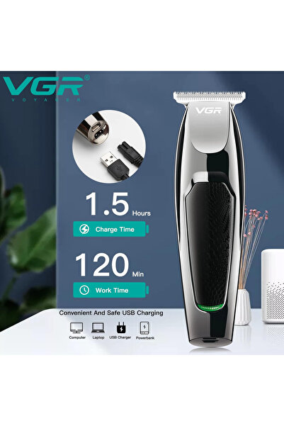 VGR ماكينة قص الشعر الاحترافية V-030 ذات الشحن السريع باللونين الفضي/الأسود
