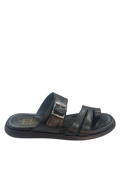 CYLN 6057 Men's Black Leather Flip Flops Slippers